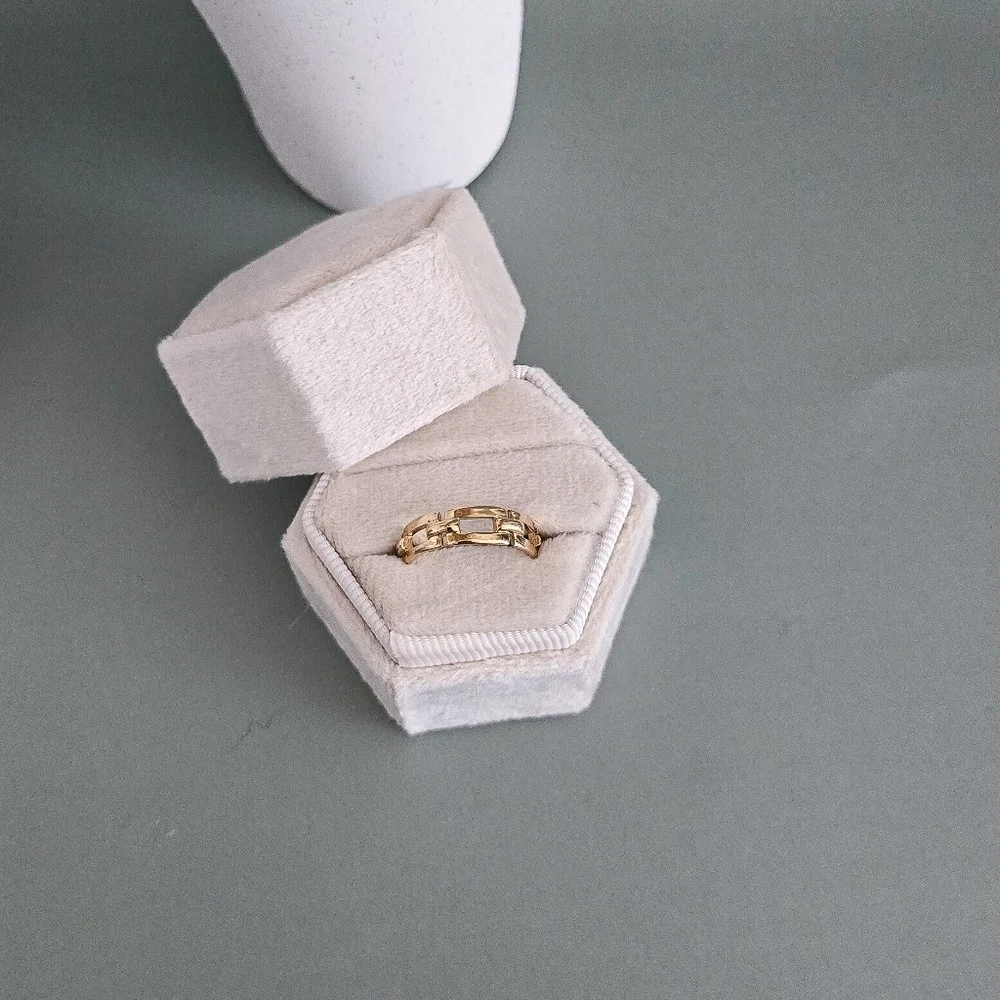 Stainless steel gold tone chain link ring new